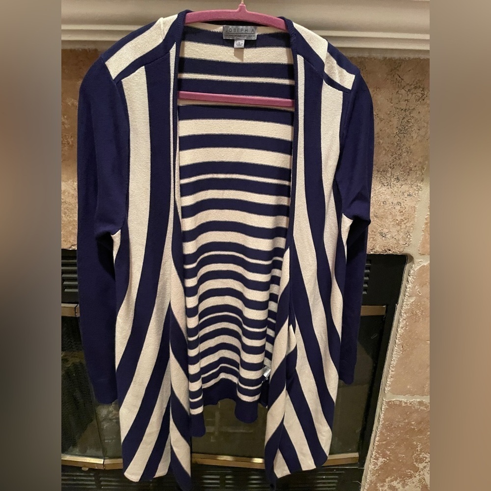 Joseph A. Asymmetrical Open Knit Cardigan Nautical Career Beachy L